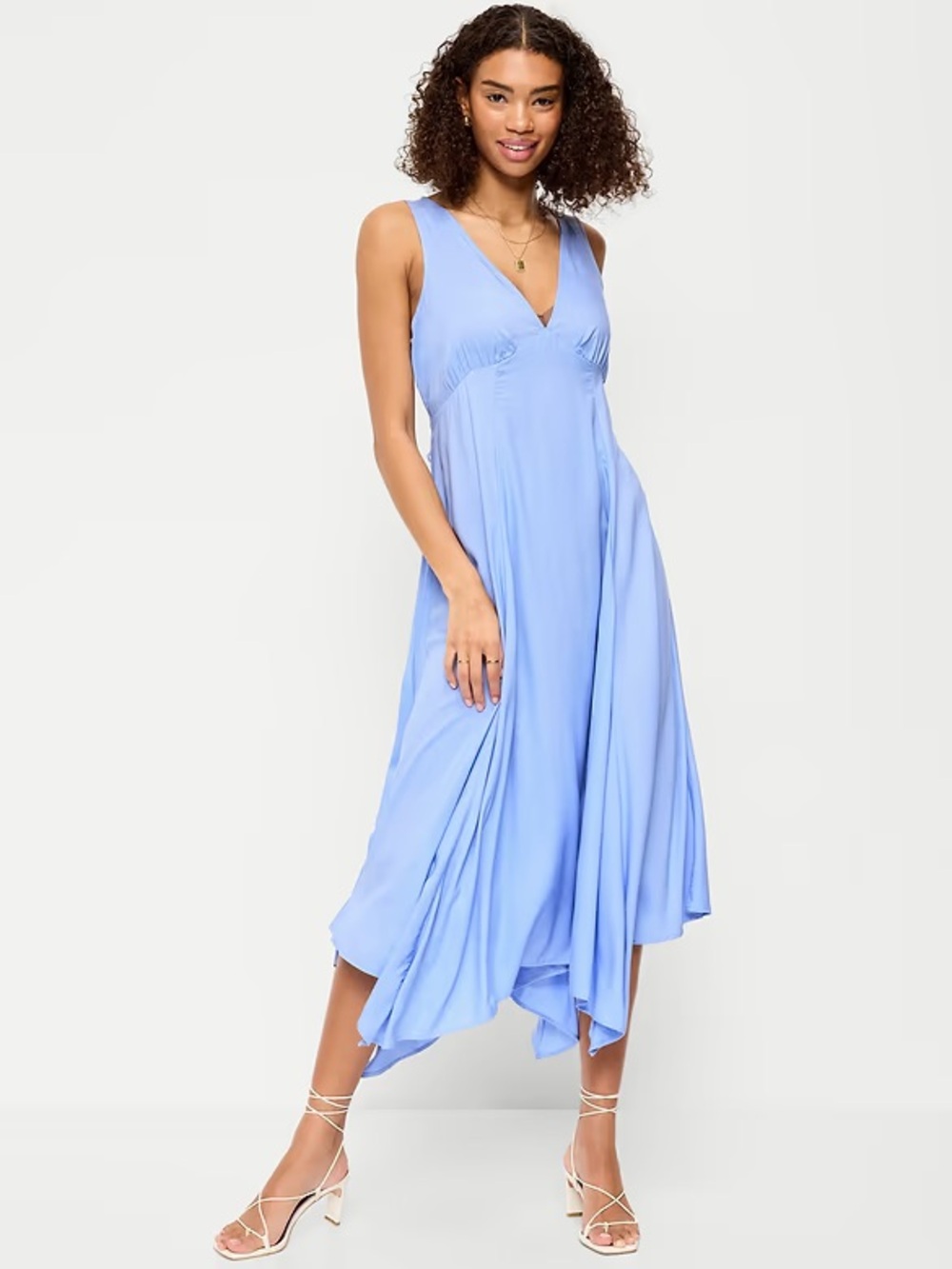 Light Blue V-Neck Swing Midi Dress